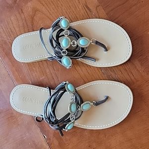 Colin Stuart Wrap Up Sandals with Turqouise Theme